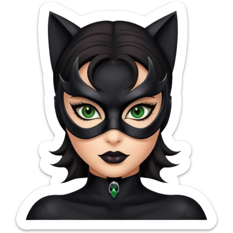 Catwoman green eyes with mask, big lashes, sultry eyes and eyeliner sticker