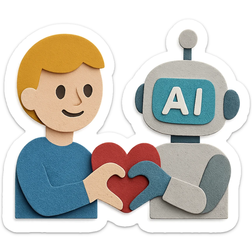 paper craft style of a person and AI forming a heart shape together sticker