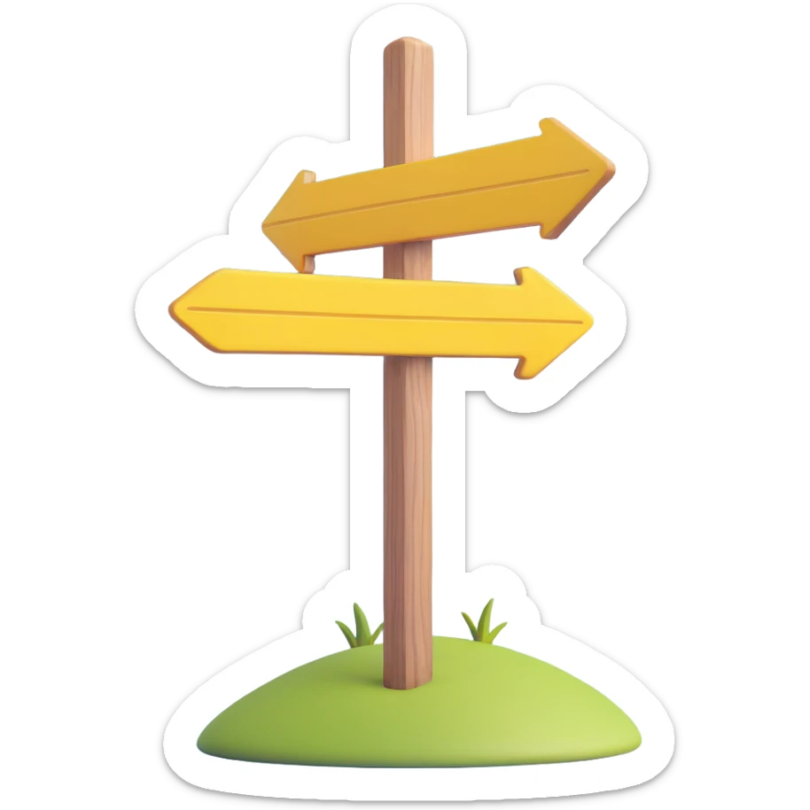 wooden post with yellow arrow sign pointing the way, Camino de Santiago sticker