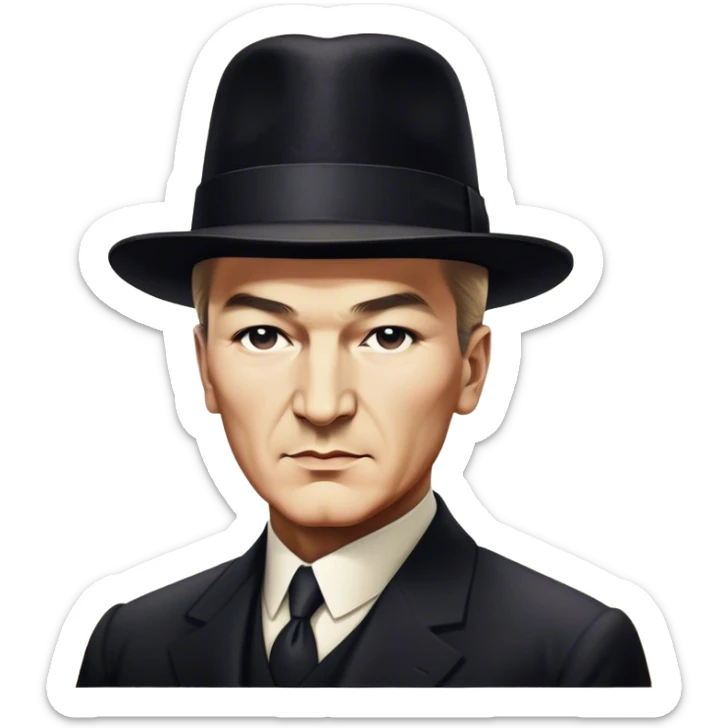 ​Cinematic Realistic Portrait of a Young Mustafa Kemal Atatürk, depicted in his iconic tall black hat and traditional attire with a confident, visionary expression, rendered with rich historical textures and warm, inspiring lighting that captures his youthful dynamism and transformative leadership, sticker