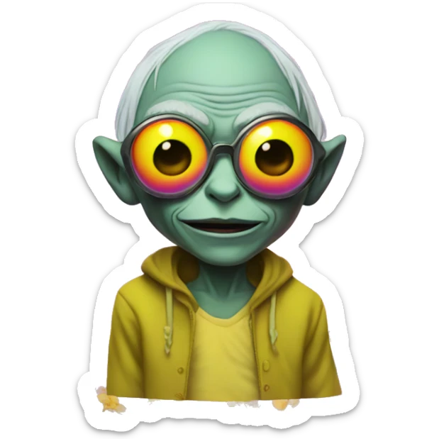 gollum dressed for an edm concert, heart shaped sunglasses, flowery, neon colors sticker
