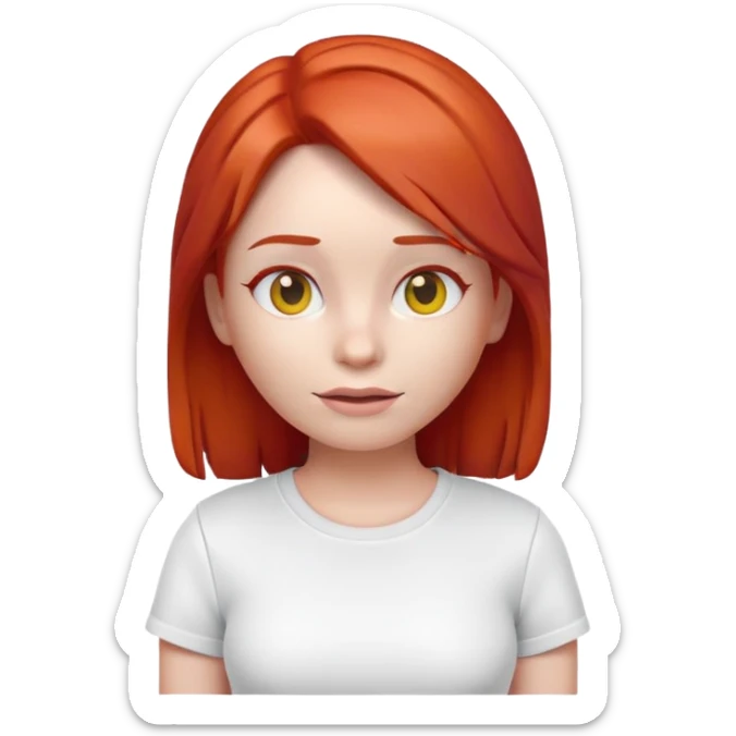 3D emoji of a girl with red hair, white skin and white t-shirt  sticker