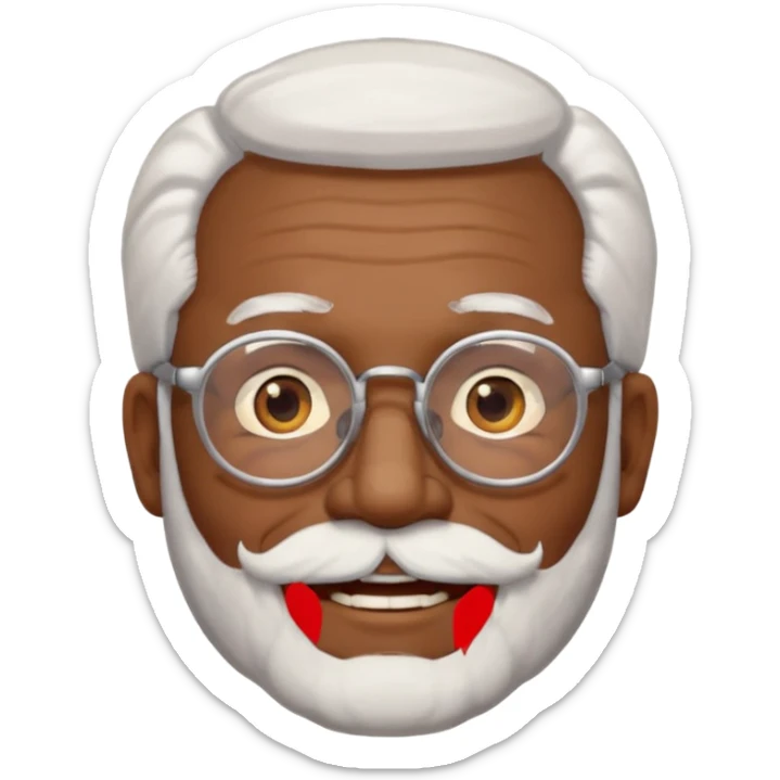 An elderly man emoji with medium-dark skin tone, white hair on the sides, glasses, light eyebrows, and a light white beard. sticker