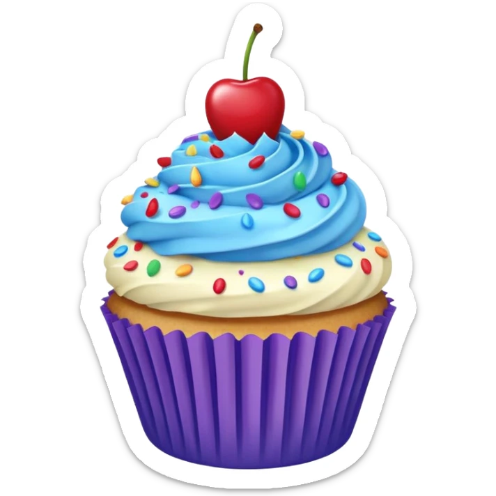 Cartoon Cupcake: blue cream, purple paper, sprinkles with cherry on top  sticker