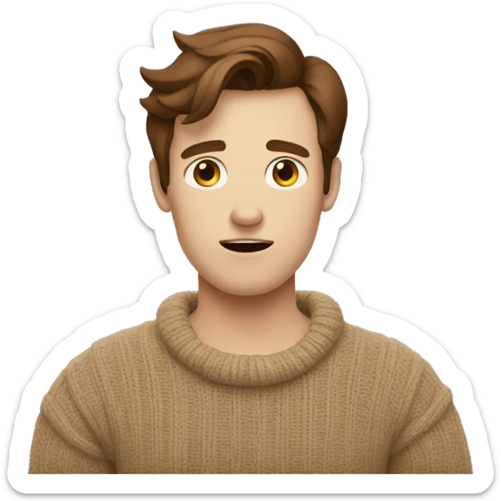 only one big shrugging confusion thinkative emoji men with brown hair, pale skin and a brown sweater sticker