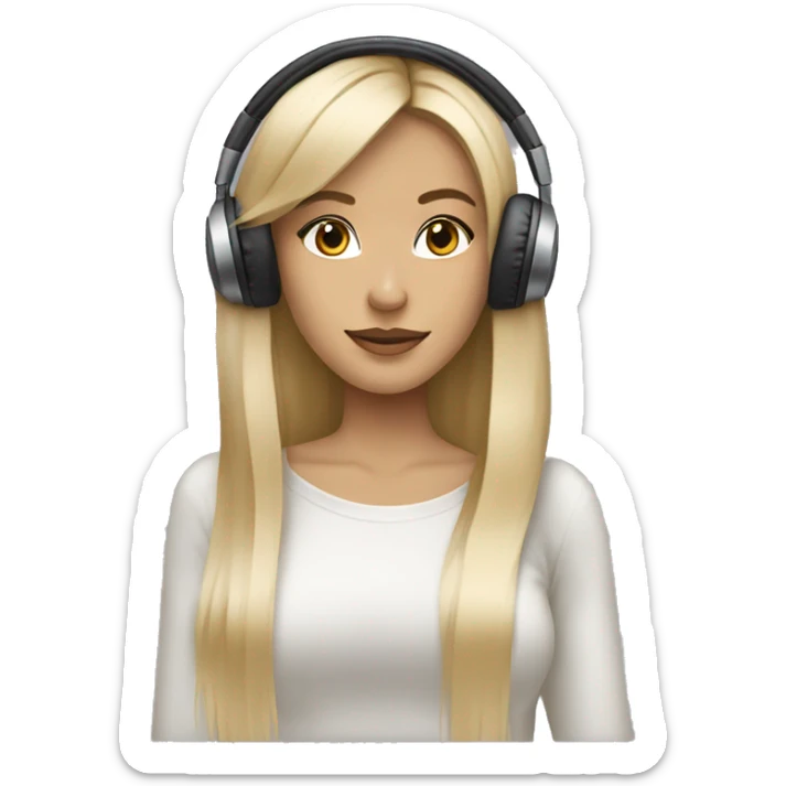 blonde dj girl straight hair with beige headphones sticker