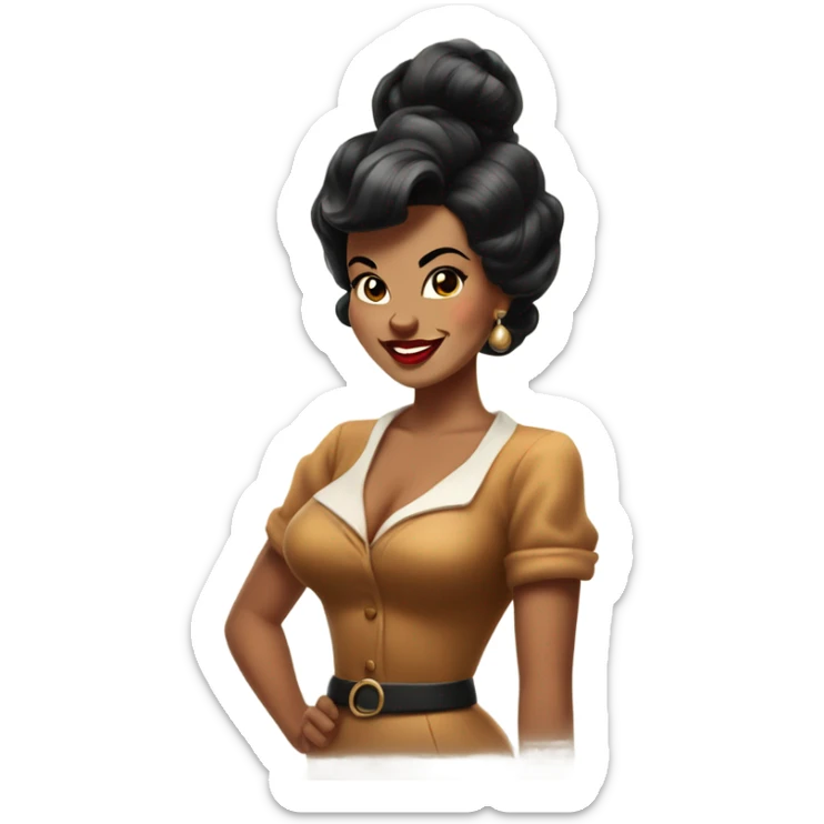 pin-up brown woman with black hair victory rolls style sticker