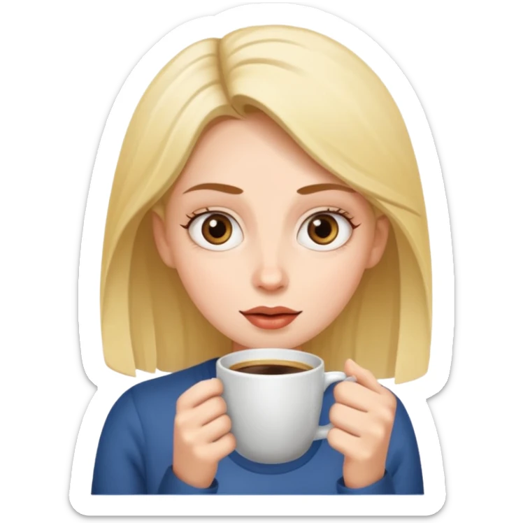 Woman drinking coffee and The edges of the eyes are wide open in the morning sticker