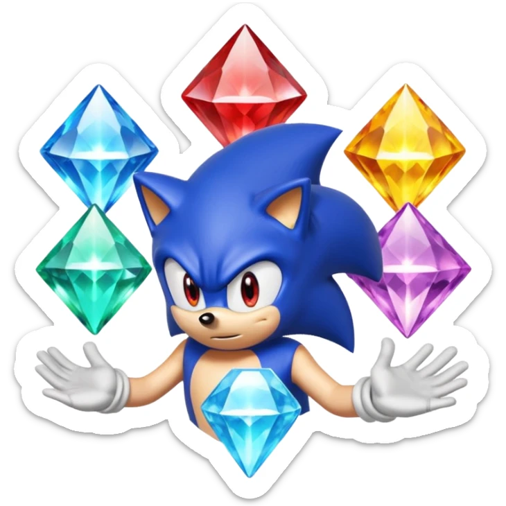 I want Sonic the hedgehog with the 7 chaos emeralds and the Goku aura transformation, where is the super Sonic aura Is a power 7 diamonds, red, blue, yellow, green, white, cyan and purplr sticker