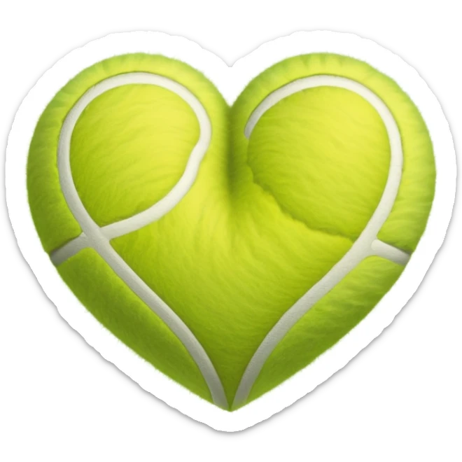 heart made of tennis ball material with green fuzzy texture and white curved lines sticker