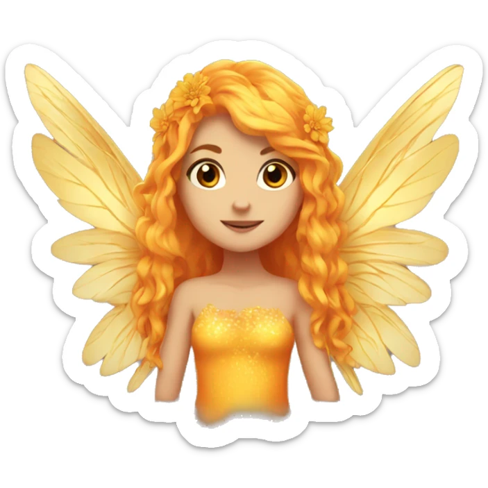 big wings, marigold, Beautiful, fairy, gold, orange, long hair sticker