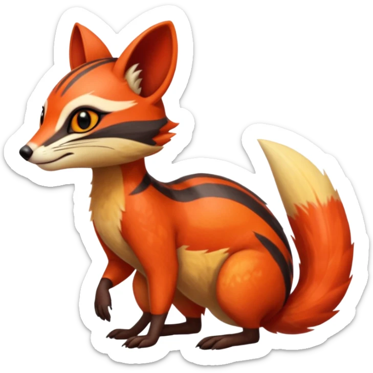 Fiery Wicked Cool Hot Edgy Badass Genet-Numbat-Sergal-Meloetta-Vernid-Civet-Trico-fusion-hybrid-creature sticker
