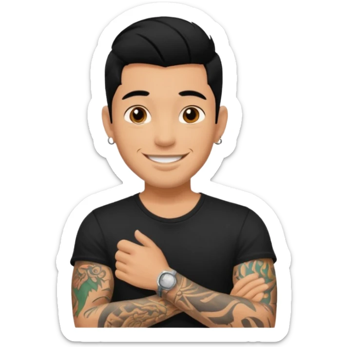A man in tattoos handsome with flirty smile till legs black hair sticker