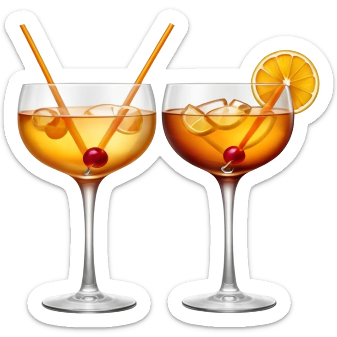 two realistic glasses of cocktail in emoji style,  coupe glass shape, no straw, no fruit, no ice, no Cocktail sticks sticker