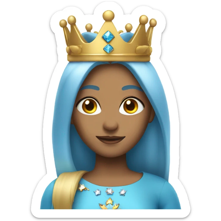 A queen with blonde hair, blue eyes, a crown, and sleek, smooth hair  sticker