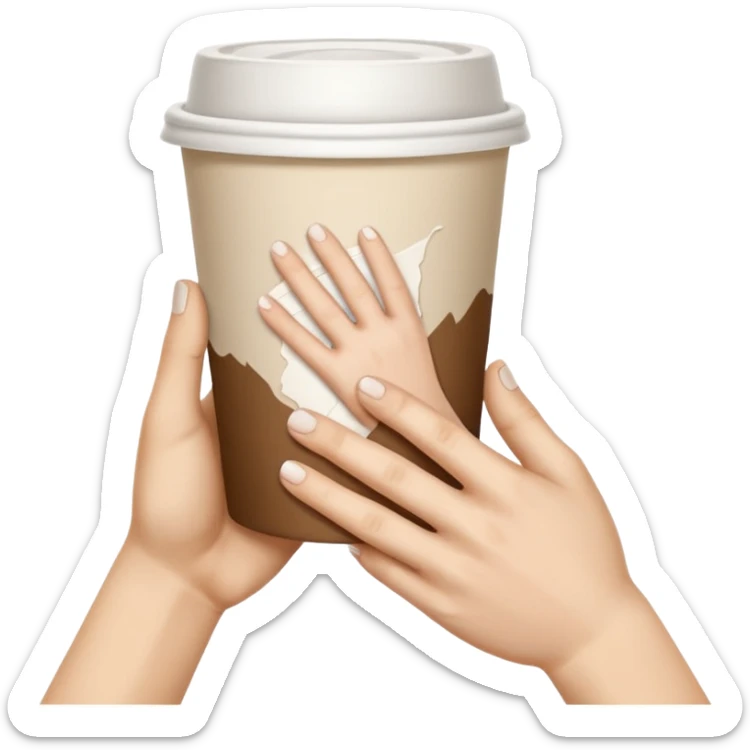 una mano con un bicchiere di carta con dipinto sopra le mani della creazione di adamo
 sticker