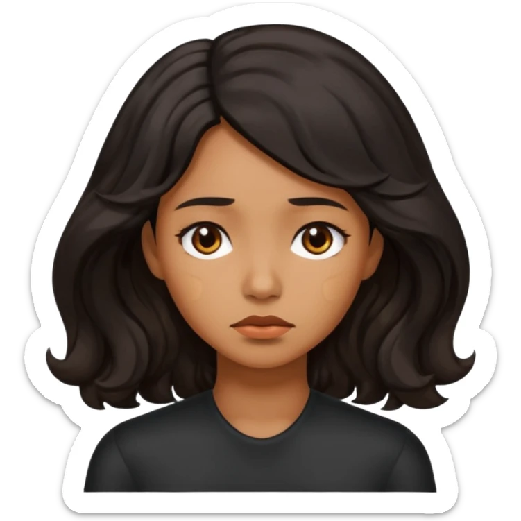 Sad face caramel skin color black women wavy hair shoulder length sticker
