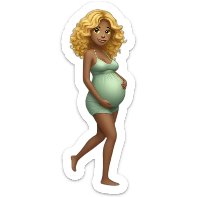 adorable pregnant full body women with beach-wave-hair sticker