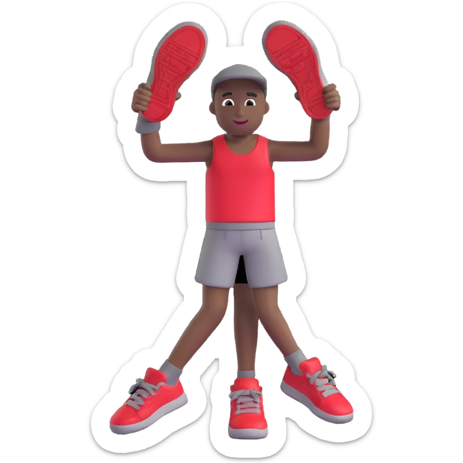 3D Emoji style sneaker inspired by DJ Khaled's Grateful Air Jordan Retro 3 in University Red, Black, and Cement Grey, with cartoon arms and legs, playful pose sticker