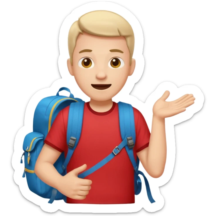 Tourist Character in Red Shirt with A slight expression of excitement and urgency sticker