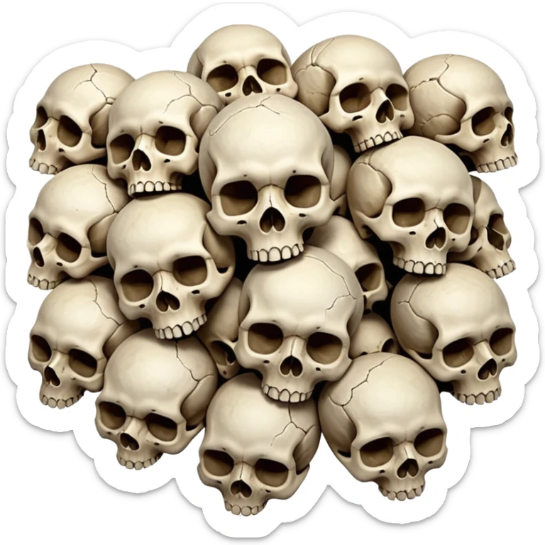 Piles of Skulls, seamless, top down perspective, in the style of gritty realism sticker