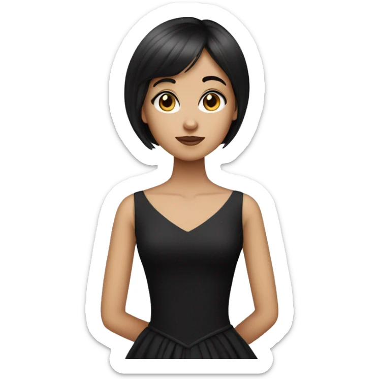 girl with dark brown very short straight hair and bangs and black ballgown sticker
