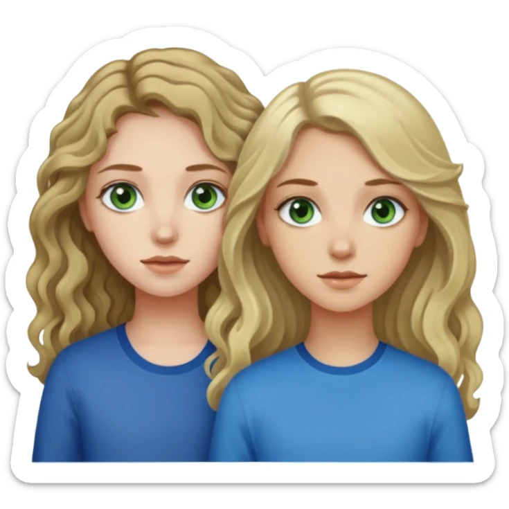 Girl who is pale with long slightly curly hair and green eyes next to a girl with mid length dirty blonde hair and blue eyes who is also pale sticker