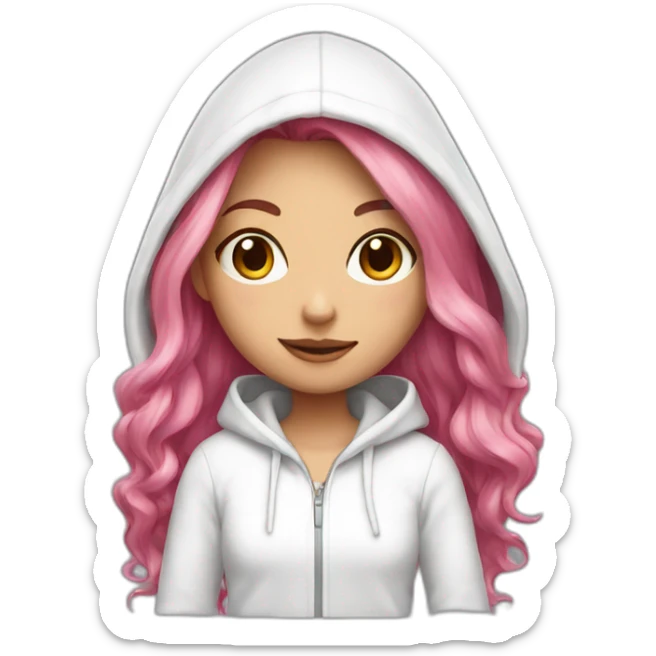 Long pink hair girl in white hoodie sticker