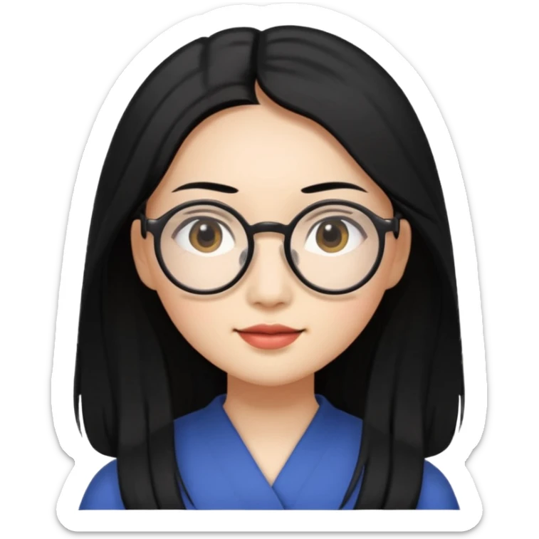 an Asian woman with long hair and round glasses sticker