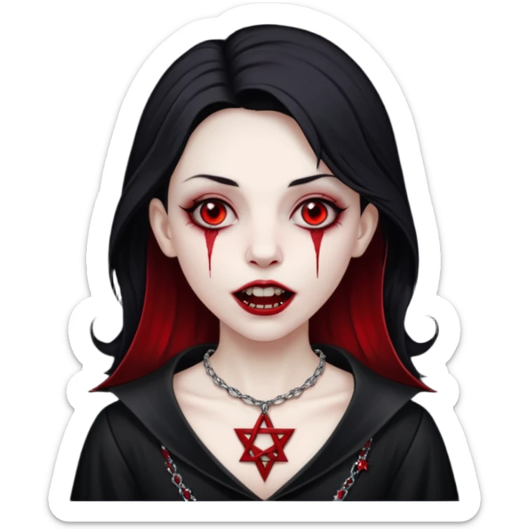 make a vampire with blood in mouth and a pentagram in necklace in a black wall sticker