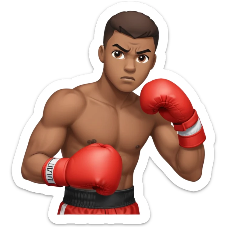 A young 19-year-old Black male boxer in boxing stance with gloves and determined expression sticker