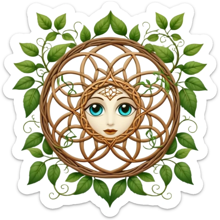 Boho style Flower of life s by vines that have mystical eyes in the leaves sticker