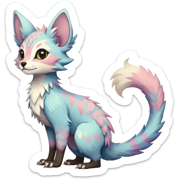 Epic Feral Rare Fantasy pastel Vernid-Trico-species by LiLaiRa, random markings, tufted tail, tufted ears, full body sticker