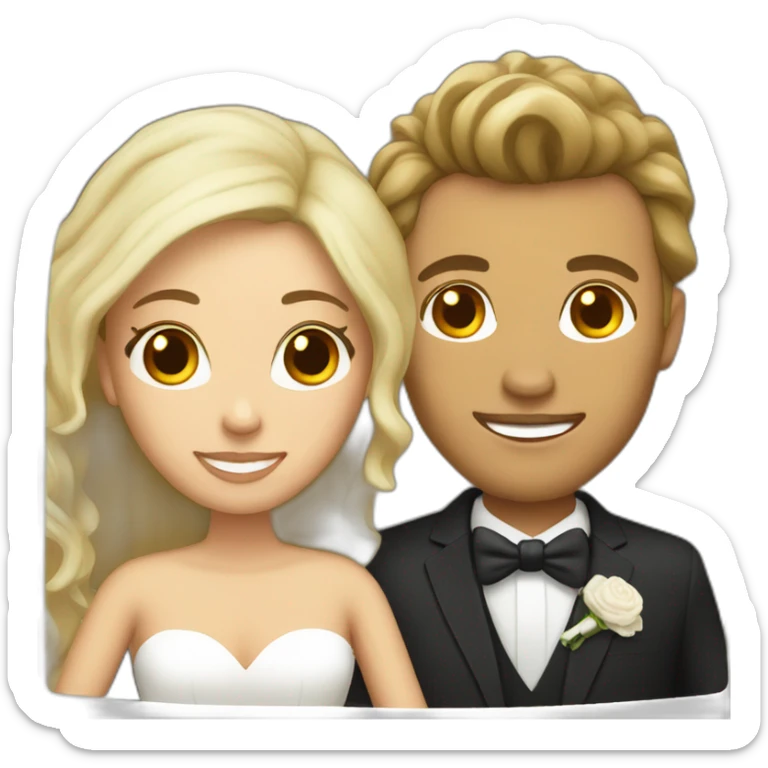 Tan Woman with dark brown hair and man with blonde hair getting married sticker
