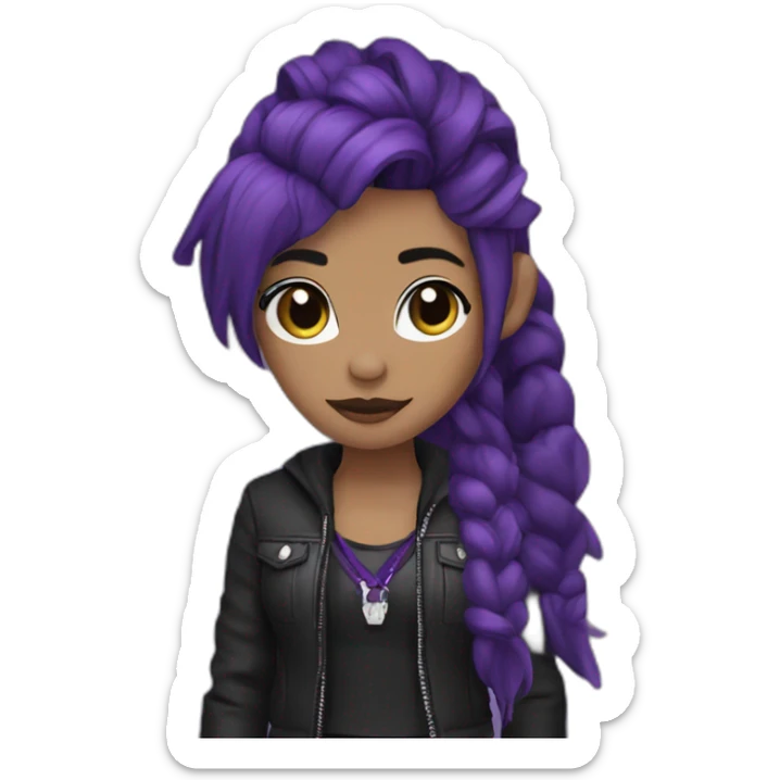 a PURPLE horse girl with a dark purple black punk outfit with and glizzy bands sticker