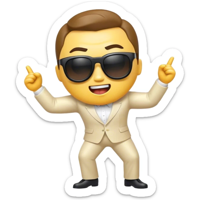 Cinematic Realistic Gangnam Style Pop Culture Emoji, showcasing a playful, iconic portrayal inspired by the hit song rendered with dynamic textures and fun, energetic lighting. sticker