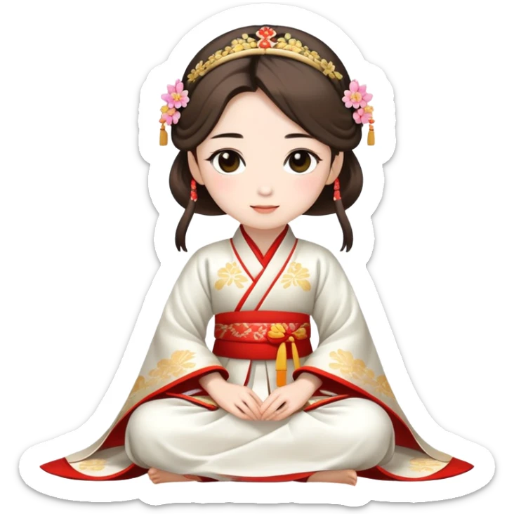 Beautiful girl wearing Hanfu h wedding dress sitting sticker