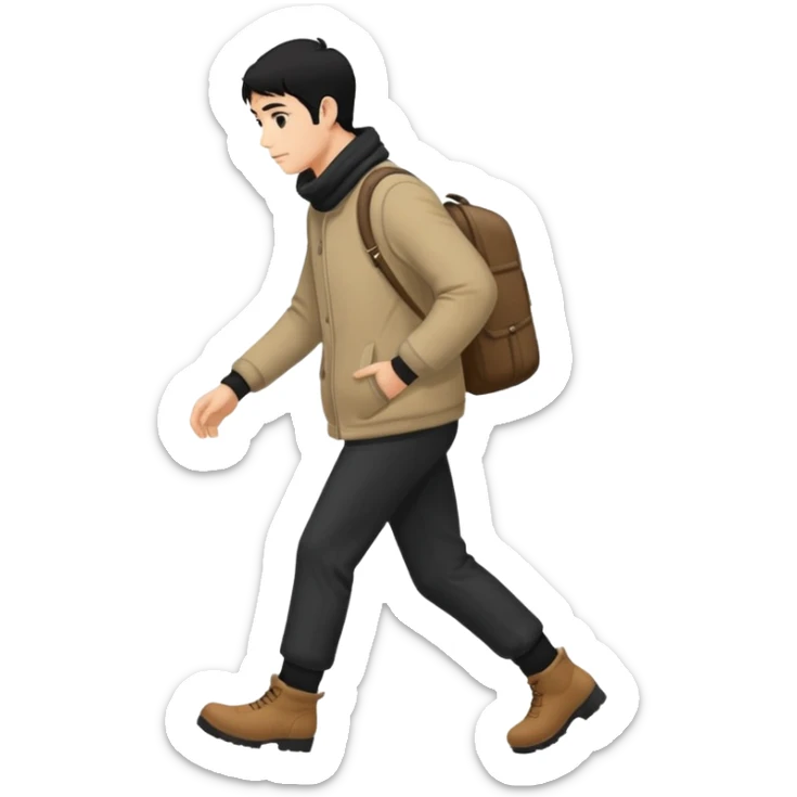 The Walking Man black hair all body from the side and taking a step in winter clothes sticker