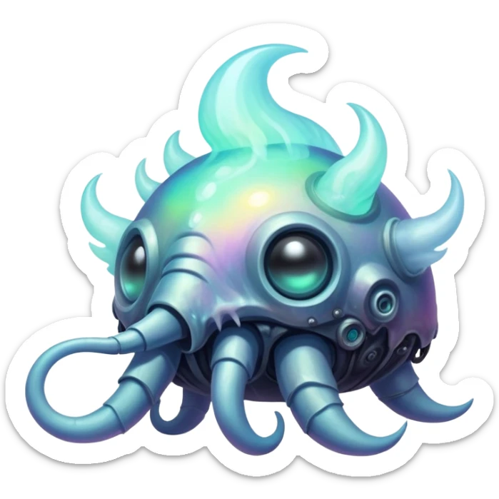 Apocalyptic dystopian foggy steamy iridescent aesthetic-scenery-Fakémon-creature sticker