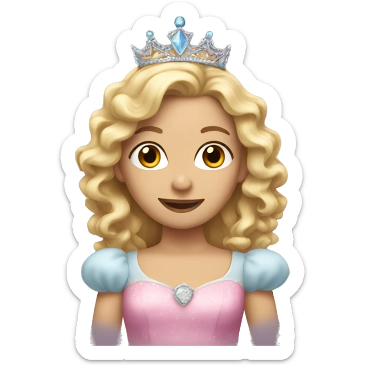 woman with long curly blonde hair wearing a princess dress and a tiara  sticker