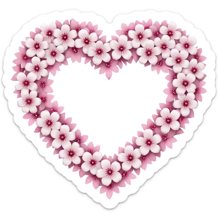 goth sakura heart, heart made of white sakura petals with pink accents sticker