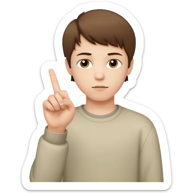 Pale young teenage boy with short brown hair giving middle finger sticker