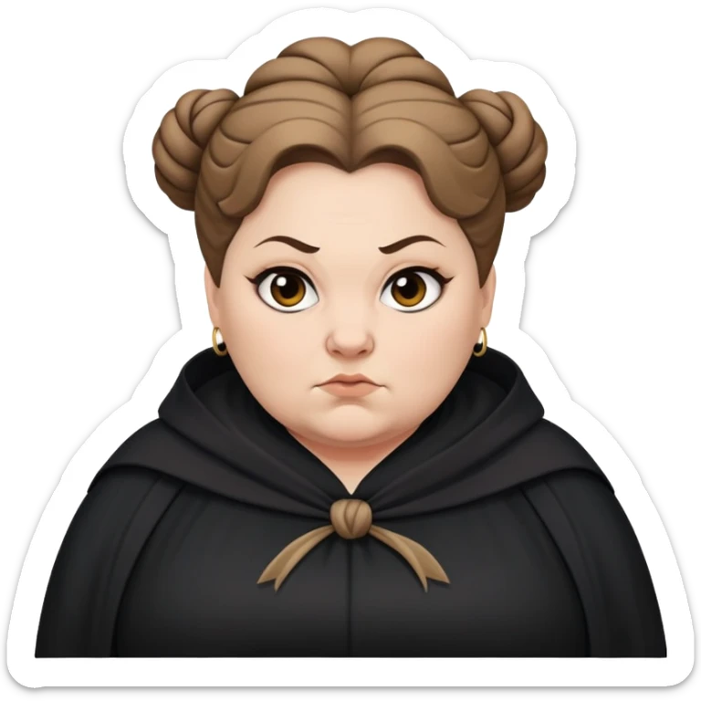 Alecto Carrow in harry potter, a white fat woman , one knot bun light brown hair, look evil, black cloak sticker