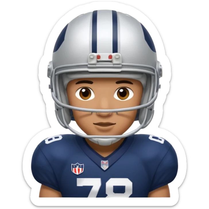 football player wearing white, silver, navy blue colors, and helmet should say 784 sticker