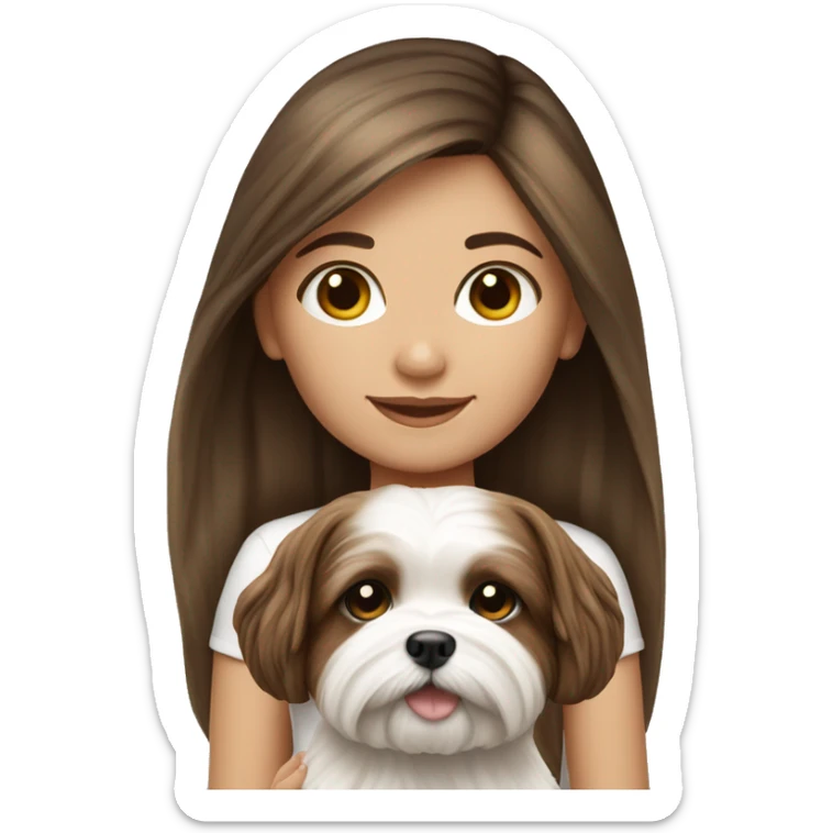 Realistic Brunette long hair light skin girl with shi tzu puppy sticker