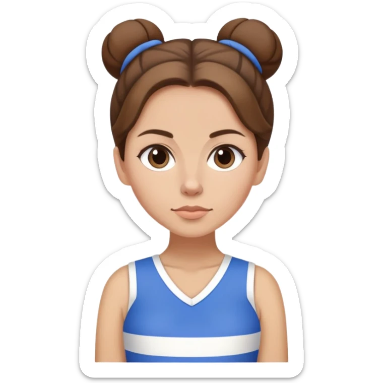 Sophie Poyet cheveux brun en chignon mini jupe bleue et blanc sticker