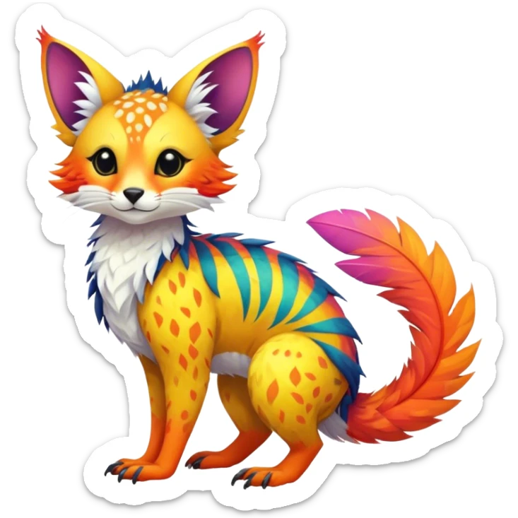 Feral Rare Fantasy vibrant tropical Vernid-Trico-species by LiLaiRa, random markings, tufted tail, tufted ears, full body sticker