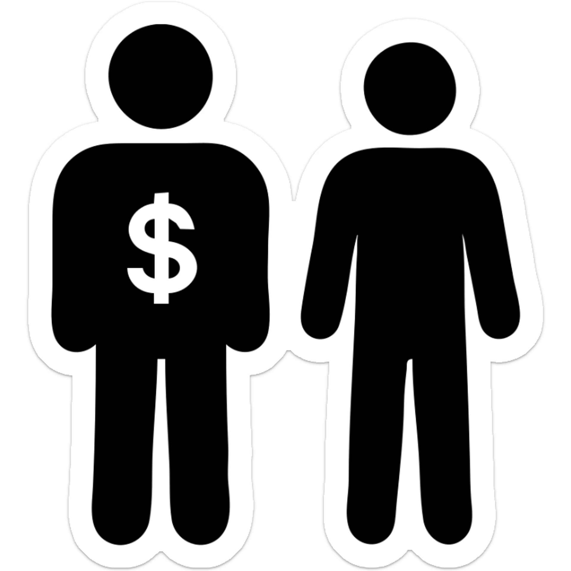 A rich person on the left and a poor person on the right, depicting inequality sticker