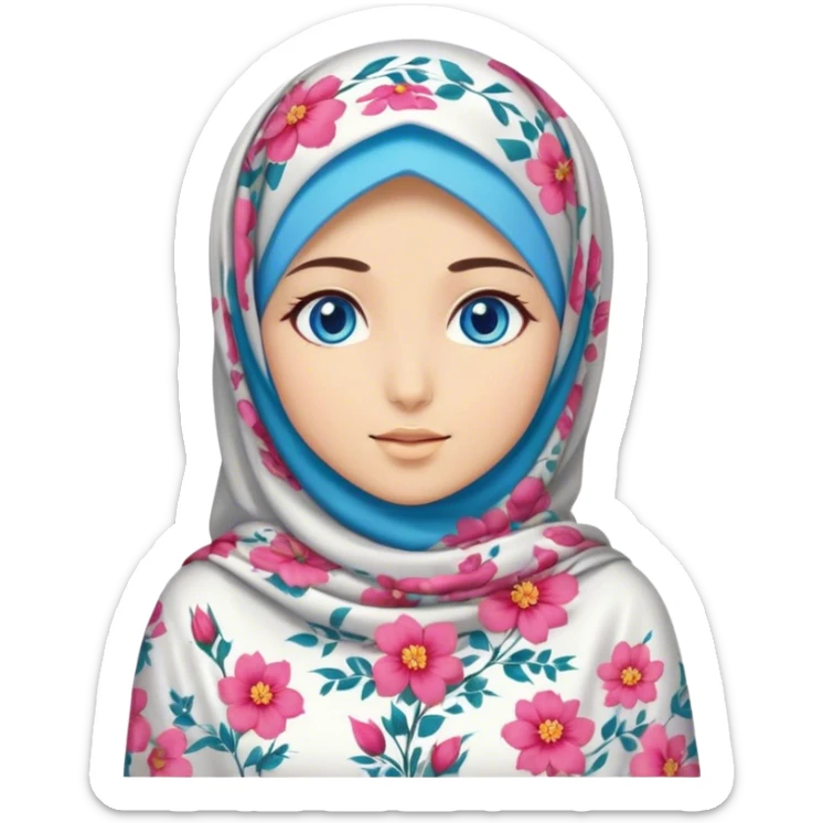 Turkish beautiful finish Konya girl blue eyes with hijab and floral dress sticker