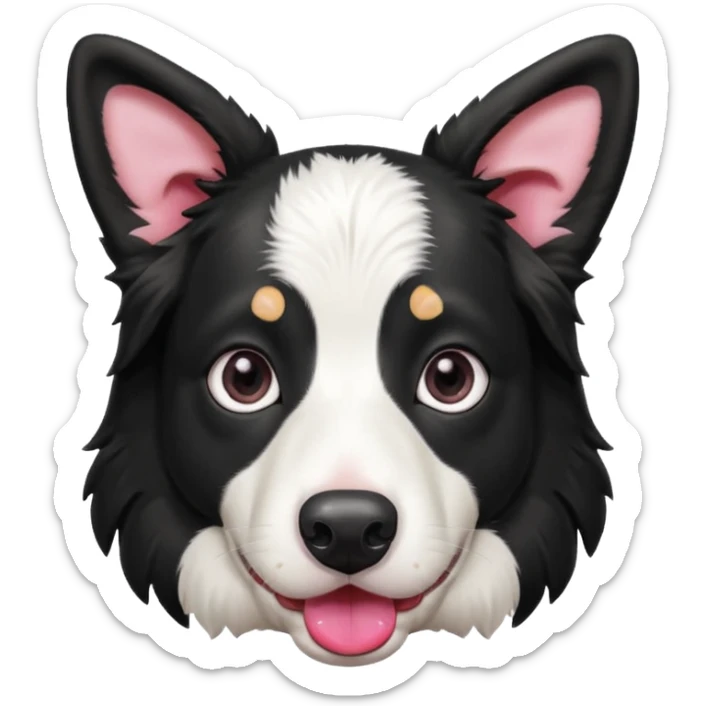 A black and white border collie has the hoof of a cow in her mouth. sticker
